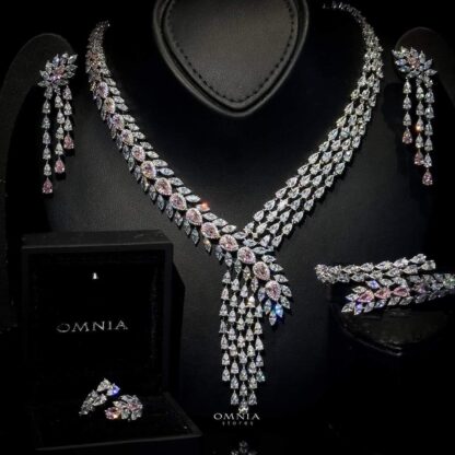 Omnia Nova Pink Bridal Full Set Accessories in High Quality Zircon Stone Rhodium Plated - Image 2
