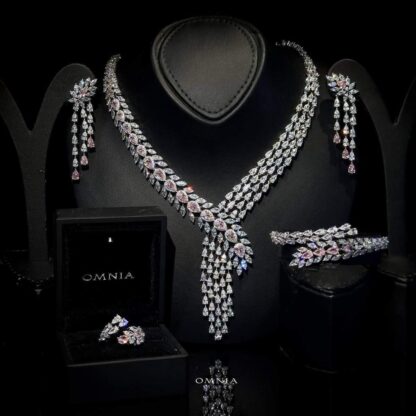 Omnia Nova Pink Bridal Full Set Accessories in High Quality Zircon Stone Rhodium Plated