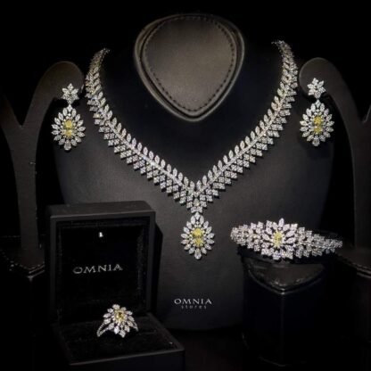 Omnia Merida Yellow Bridal Full Set in High Quality Zircon Stone Rhodium Plated - Image 2