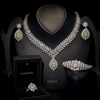 Omnia Merida Yellow Bridal Full Set in High Quality Zircon Stone Rhodium Plated