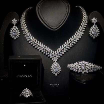 Omnia Merida White Bridal Full Set Accessories in High Quality Zircon Stone Rhodium Plated - Image 3