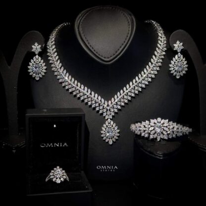 Omnia Merida White Bridal Full Set Accessories in High Quality Zircon Stone Rhodium Plated