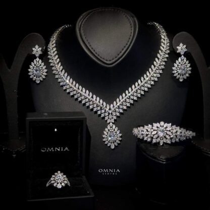 Omnia Merida White Bridal Full Set Accessories in High Quality Zircon Stone Rhodium Plated - Image 2