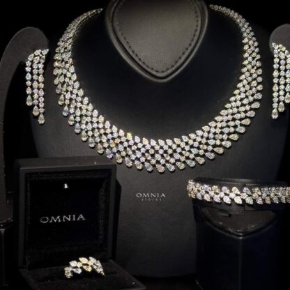 Omnia Wendy Golden White Full Set Accessories in High Quality Zircon Stone Rhodium Plated - Image 2