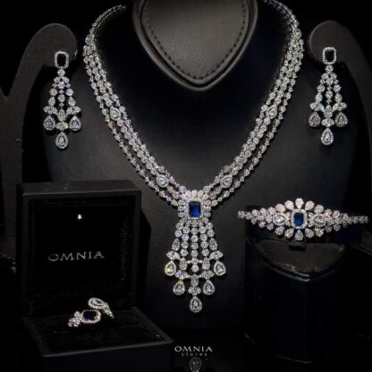 Omnia Nala Blue Bridal Full Set in High Quality Zircon Stone Rhodium Plated - Image 2