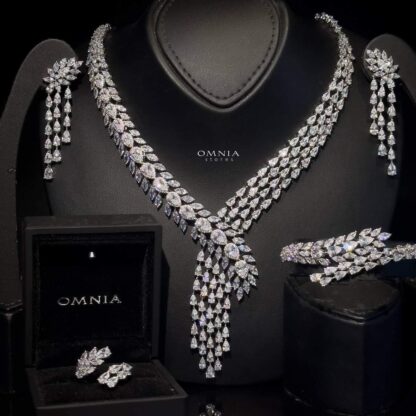 Omnia Nova White Bridal Full Set Accessories in High Quality Zircon Stone Rhodium Plated - Image 2