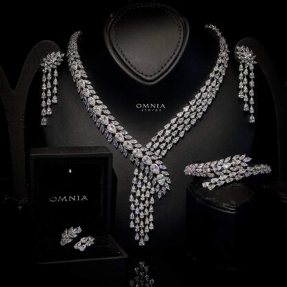 Omnia Nova White Bridal Full Set Accessories in High Quality Zircon Stone Rhodium Plated - Image 3