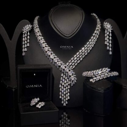 Omnia Nova White Bridal Full Set Accessories in High Quality Zircon Stone Rhodium Plated