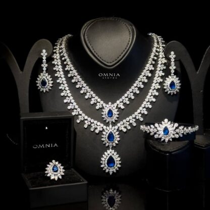 Omnia Soren Blue Bridal Full Set in High Quality Zircon Stone Rhodium Plated
