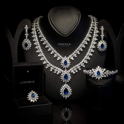 Omnia Soren Blue Bridal Full Set in High Quality Zircon Stone Rhodium Plated - Image 2