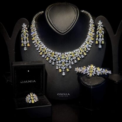 Omnia Sareen Bridal Full Set Accessories in High Quality Zircon Stone Rhodium Plated