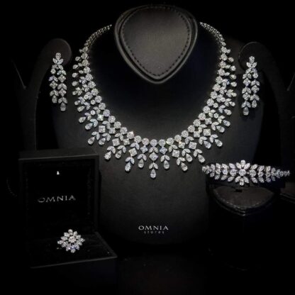 Omnia Sabel Bridal Full Set Accessories in High Quality Zircon Stone Rhodium Plated - Image 2