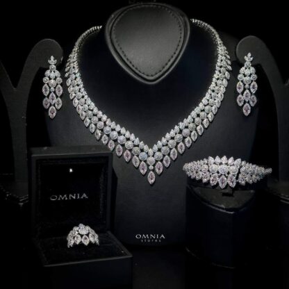 Omnia Bonnie Pink Bridal Full Set Accessories in High Quality Zircon Stone in Rhodium Plated - Image 2