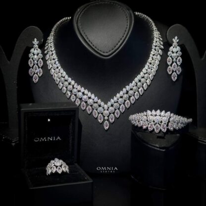 Omnia Bonnie Pink Bridal Full Set Accessories in High Quality Zircon Stone in Rhodium Plated