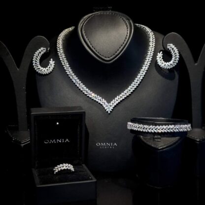 Omnia Haifa White Bridal Full Set Accessories in High Quality Zircon Stone in Rhodium Plated