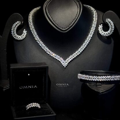 Omnia Haifa White Bridal Full Set Accessories in High Quality Zircon Stone in Rhodium Plated - Image 2