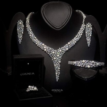 Omnia Devon White Bridal Full Set Accessories High Quality Zircon Stone in Rhodium Plated - Image 2