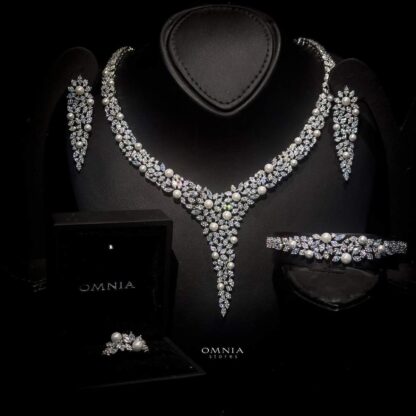 Omnia Devon White Bridal Full Set Accessories High Quality Zircon Stone in Rhodium Plated