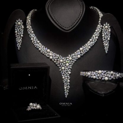 Omnia Devon White Bridal Full Set Accessories High Quality Zircon Stone in Rhodium Plated - Image 3