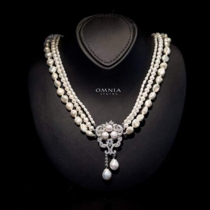 Omnia Elif Fresh Real Water Pearl Set in 92.5 Silver High Quality Simulated diamonds - Image 6