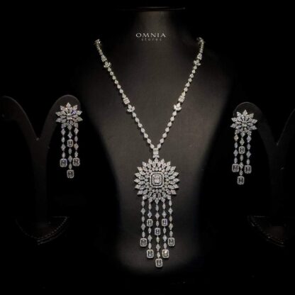 Omnia Mimi Long chain Set Accessories High Quality Zircon Stone In Rhodium Plated - Image 2