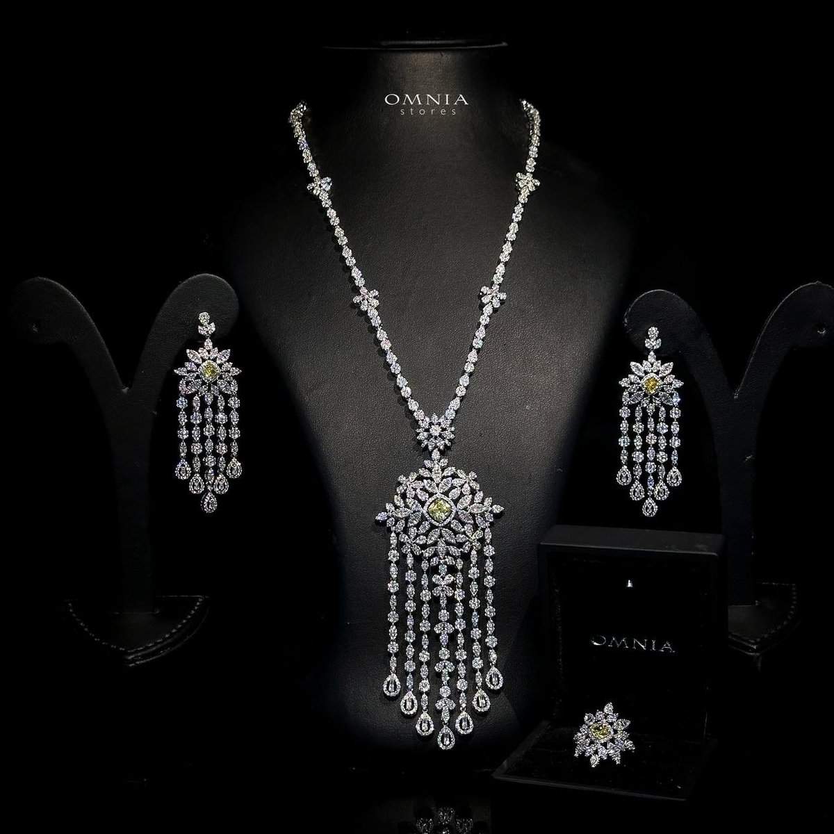 Omnia Eman Yellow Long chain Set Accessories High Quality Zircon Stone In Rhodium Plated