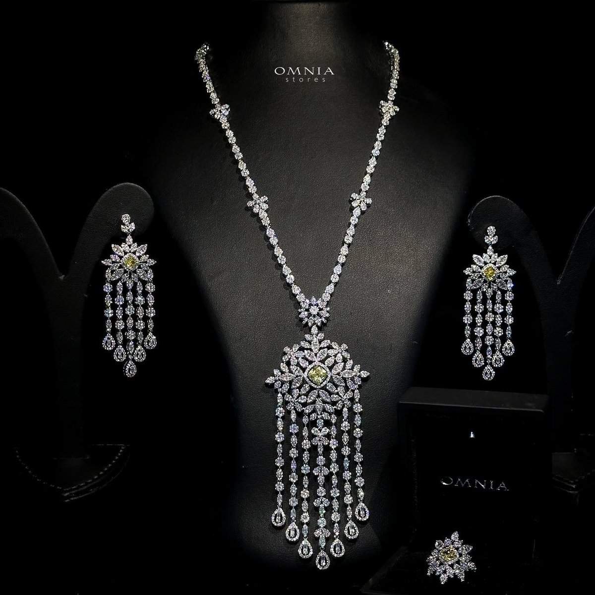 Omnia Eman Yellow Long chain Set Accessories High Quality Zircon Stone In Rhodium Plated - Image 2
