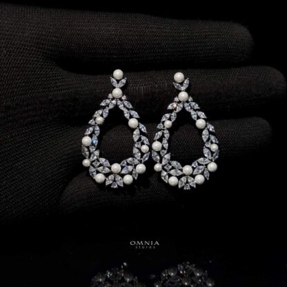 Omnia Ahli Earrings in High Quality Zircon Stone in Rhodium Plated - Image 2
