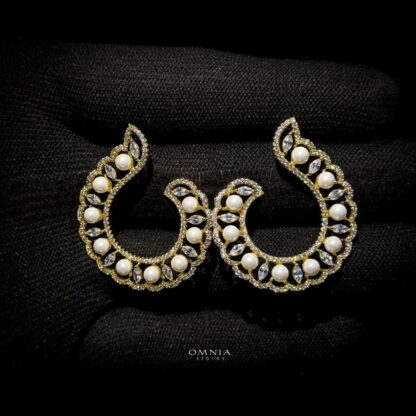 Omnia Alaa Golden Earrings High Quality Zircon Stone in Rhodium Plated - Image 2