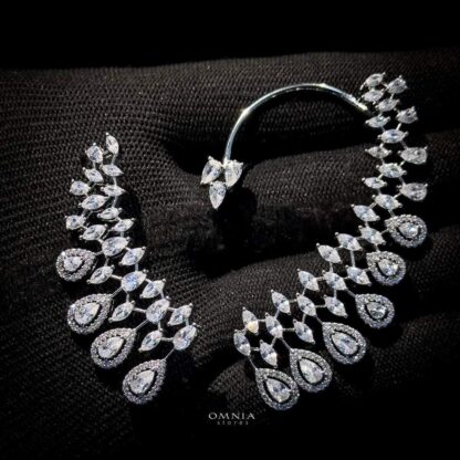 Omnia Rabab Earrings in High Quality Zircon Stone in Rhodium Plated - Image 2