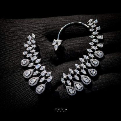 Omnia Rabab Earrings in High Quality Zircon Stone in Rhodium Plated