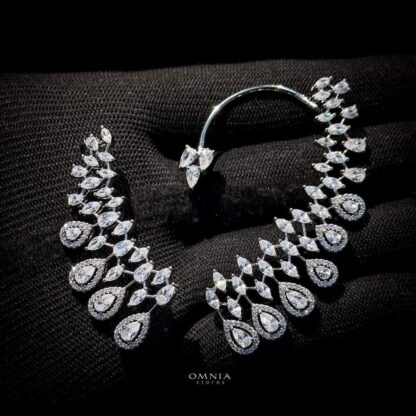 Omnia Rabab Earrings in High Quality Zircon Stone in Rhodium Plated - Image 3