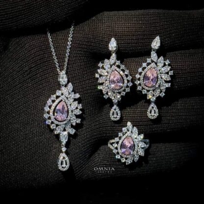 Omnia Sandra Pink Set Accessories in High Quality Zircon Stone Rhodium Plated - Image 3