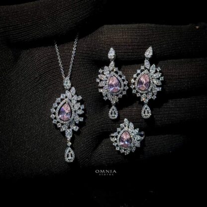 Omnia Sandra Pink Set Accessories in High Quality Zircon Stone Rhodium Plated - Image 5