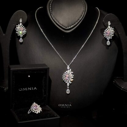 Omnia Sandra Pink Set Accessories in High Quality Zircon Stone Rhodium Plated - Image 4