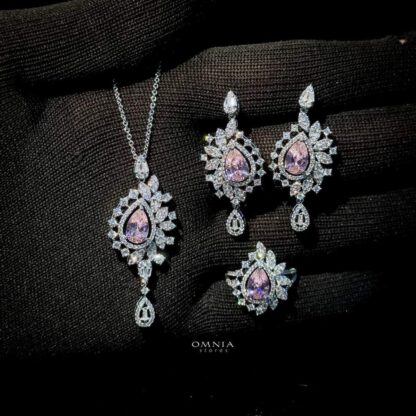 Omnia Sandra Pink Set Accessories in High Quality Zircon Stone Rhodium Plated - Image 2