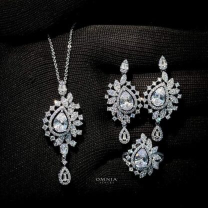 Omnia Sandra White Set Accessories in High Quality Zircon Stone Rhodium Plated - Image 2