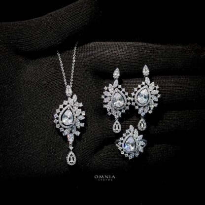 Omnia Sandra White Set Accessories in High Quality Zircon Stone Rhodium Plated - Image 4