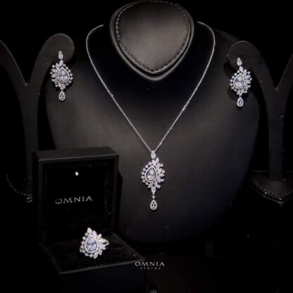 Omnia Sandra White Set Accessories in High Quality Zircon Stone Rhodium Plated