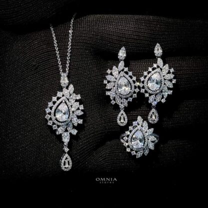Omnia Sandra White Set Accessories in High Quality Zircon Stone Rhodium Plated - Image 3