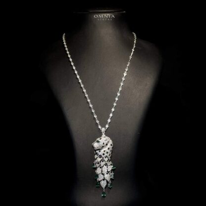 Omnia Leopard Green Set Long Chain 92.5 Pure Silver High Quality Simulated diamonds - Image 4