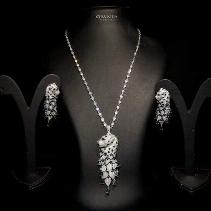 Omnia Leopard Green Set Long Chain 92.5 Pure Silver High Quality Simulated diamonds - Image 3