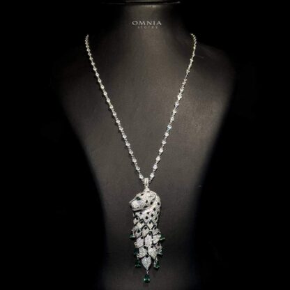 Omnia Leopard Green Set Long Chain 92.5 Pure Silver High Quality Simulated diamonds - Image 2