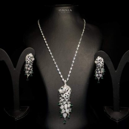 Omnia Leopard Green Set Long Chain 92.5 Pure Silver High Quality Simulated diamonds - Image 5
