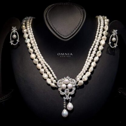 Omnia Elif Fresh Real Water Pearl Set in 92.5 Silver High Quality Simulated diamonds - Image 2