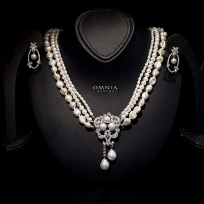 Omnia Elif Fresh Real Water Pearl Set in 92.5 Silver High Quality Simulated diamonds