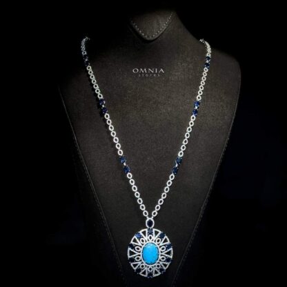 Omnia Ayala Blue Bridal Long Chain Full Set Accessories High Quality Zircon Stone In Rhodium Plated - Image 2