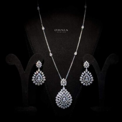 Omnia Sahara White Long chain Set in High Quality Zircon Stone In Rhodium Plated - Image 2