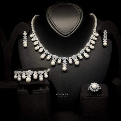 Omnia Rahma Bridal Full Set in 92.5 Silver with High Quality Simulated Diamonds and Elegant Pearl Accents