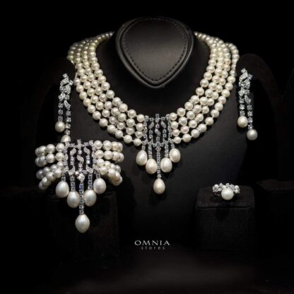 Omnia Behati Fresh Real Water Pearl Set In 92.5 Silver High Quality Simulated diamonds - Image 2